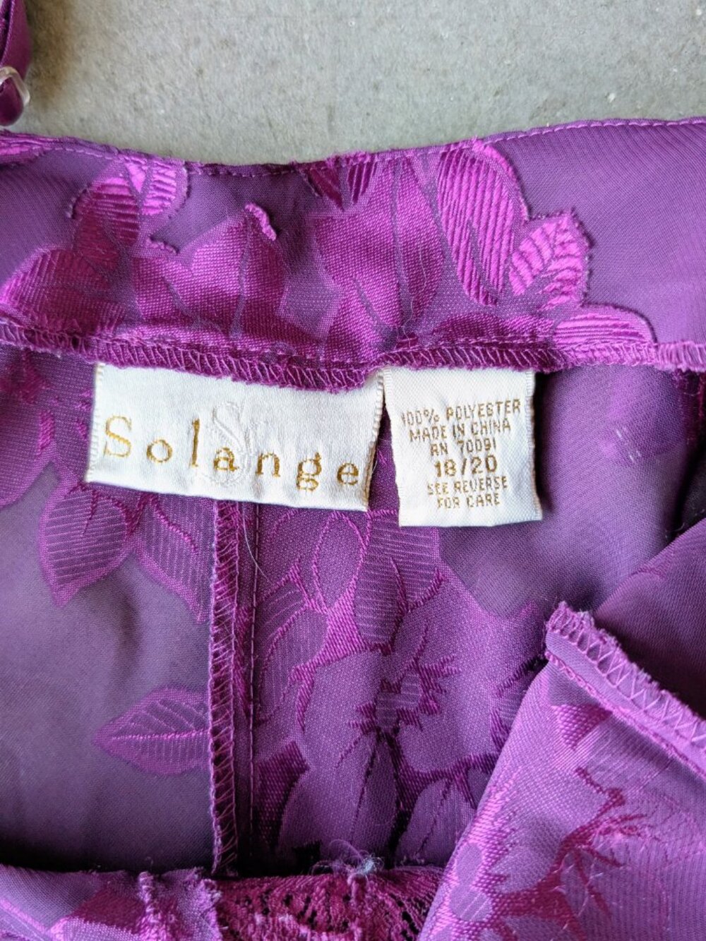 Vintage Solange Purple Floral Jacquard Sheer Romper Lingerie Nightie size 18/20 - Picture 6 of 7